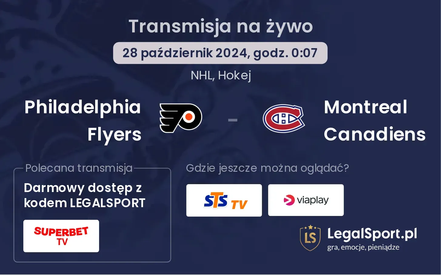 Philadelphia Flyers - Montreal Canadiens transmisja na żywo