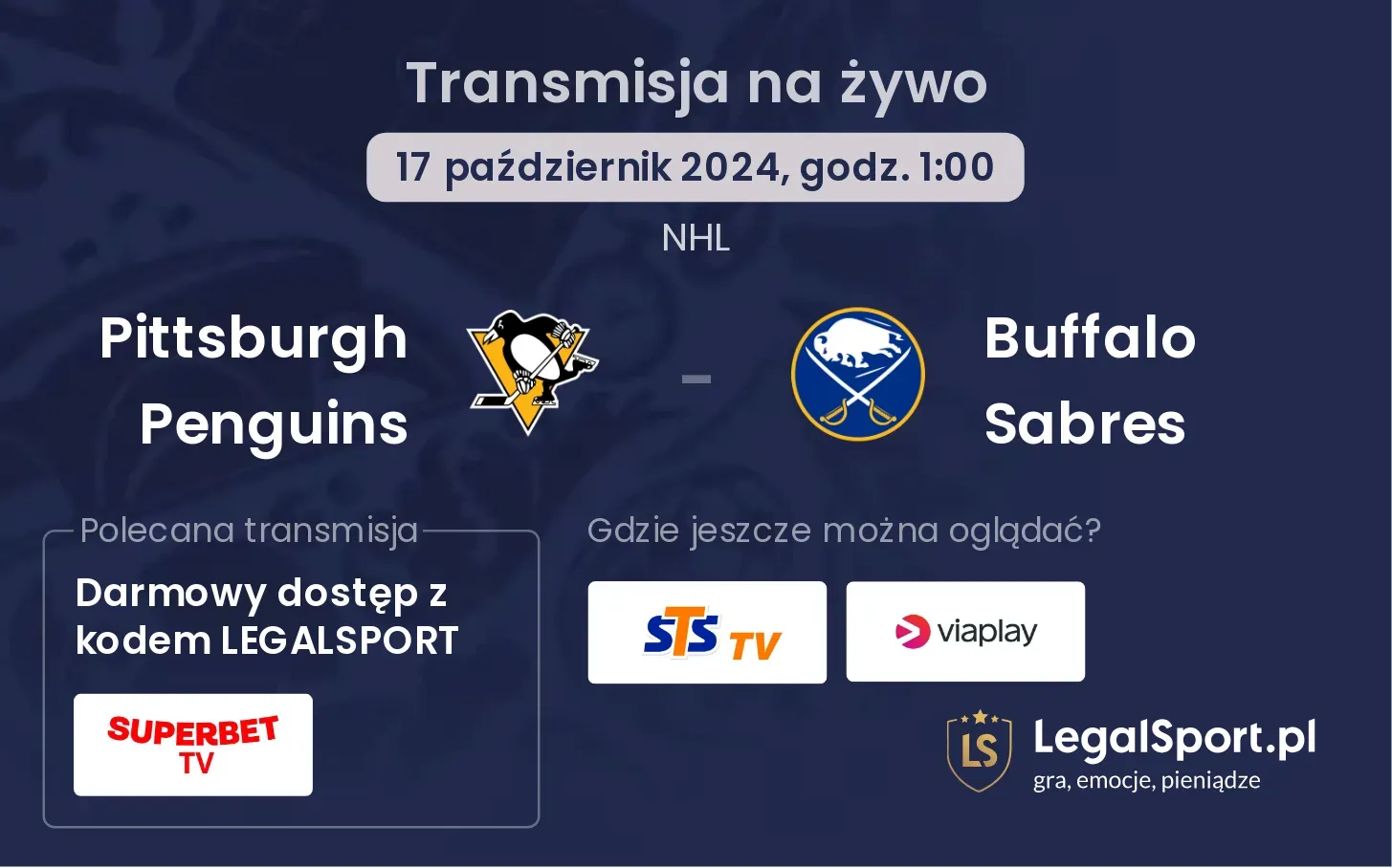 Pittsburgh Penguins - Buffalo Sabres transmisja na żywo