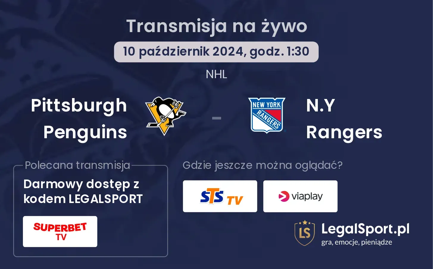 Pittsburgh Penguins - N.Y Rangers transmisja na żywo