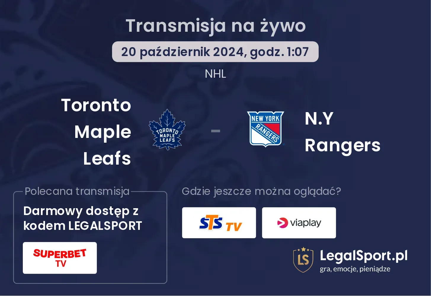 Toronto Maple Leafs - N.Y Rangers transmisja na żywo