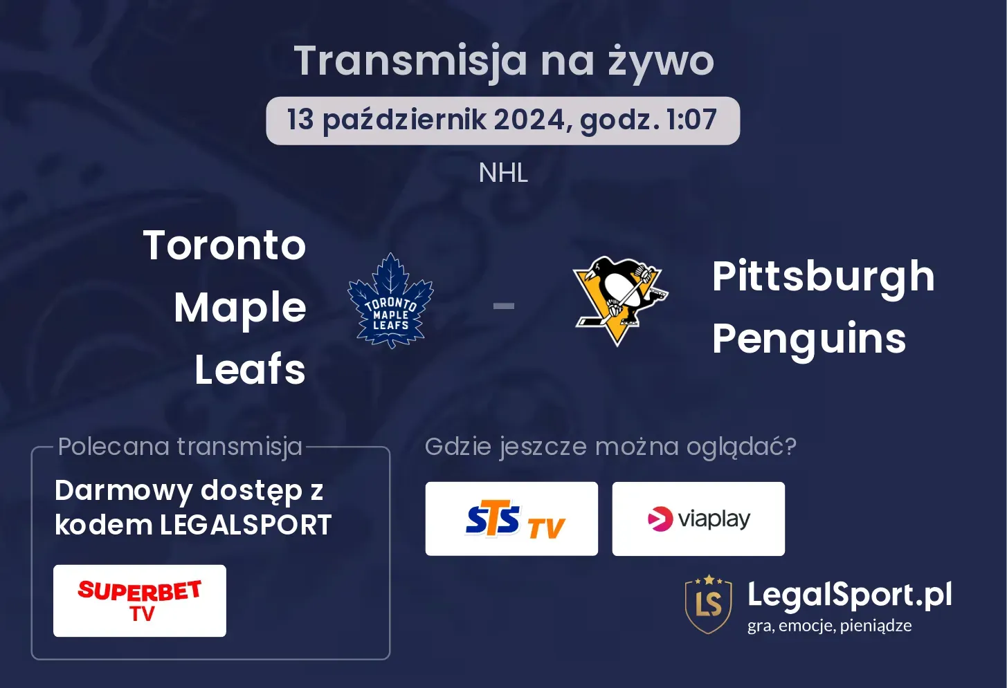 Toronto Maple Leafs - Pittsburgh Penguins transmisja na żywo