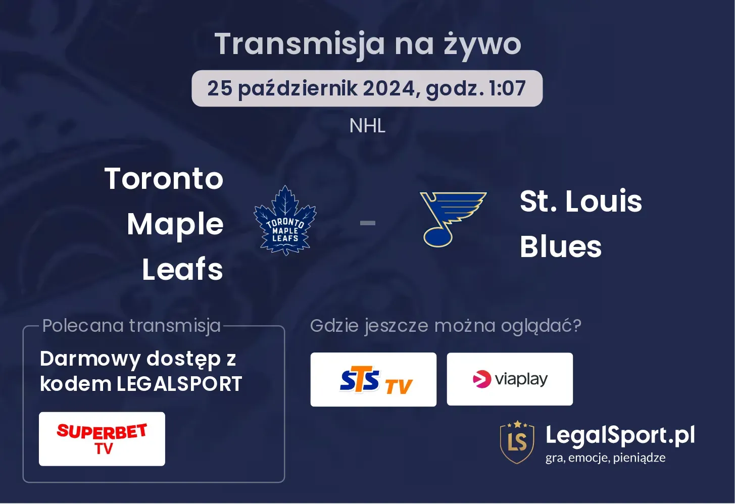 Toronto Maple Leafs - St. Louis Blues transmisja na żywo