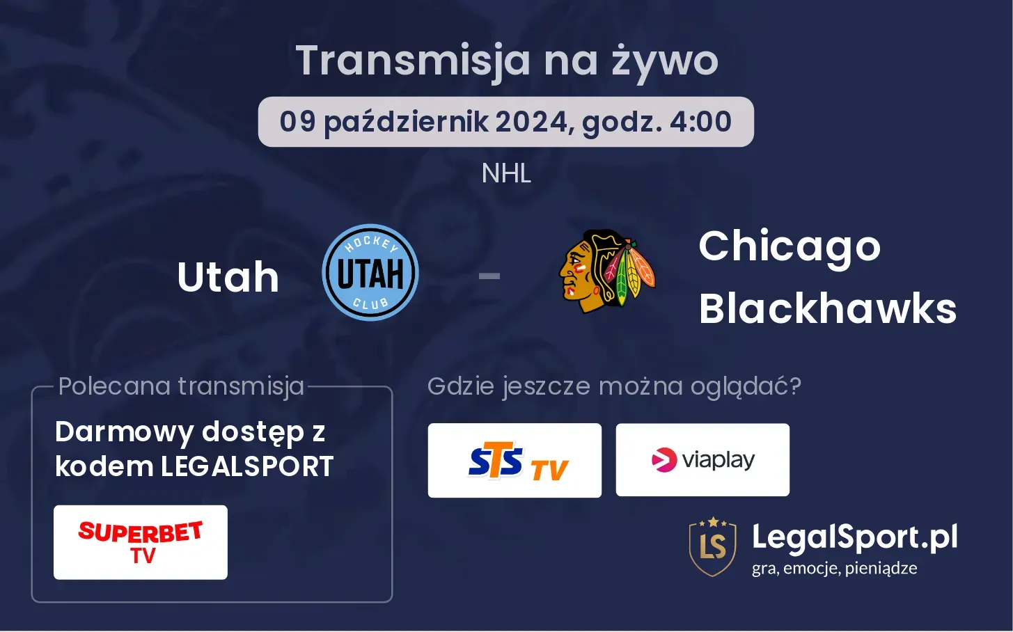 Utah - Chicago Blackhawks transmisja na żywo