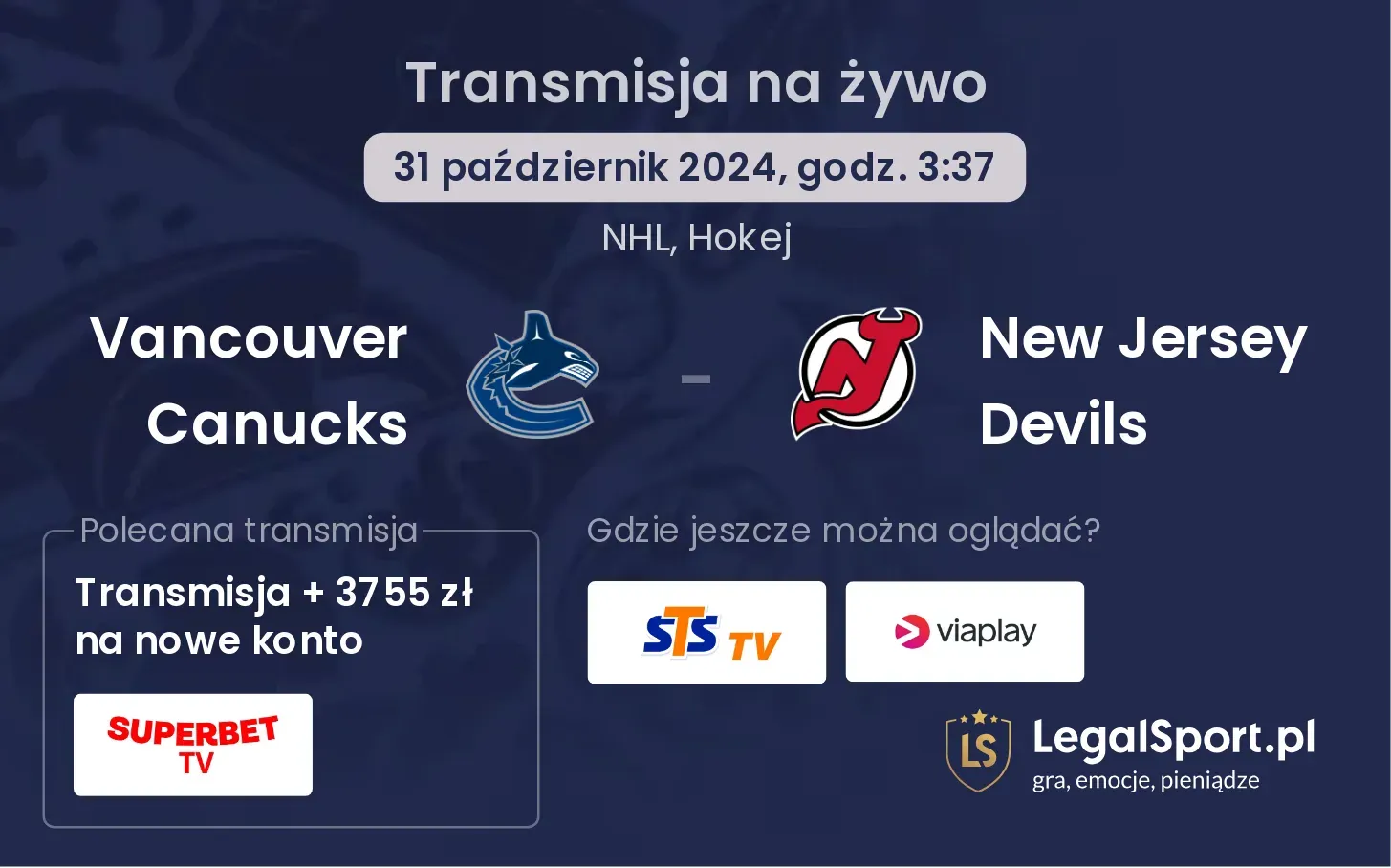 Vancouver Canucks - New Jersey Devils transmisja na żywo