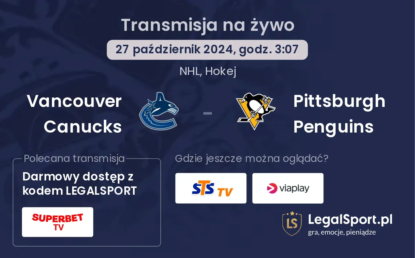 Vancouver Canucks - Pittsburgh Penguins transmisja na żywo