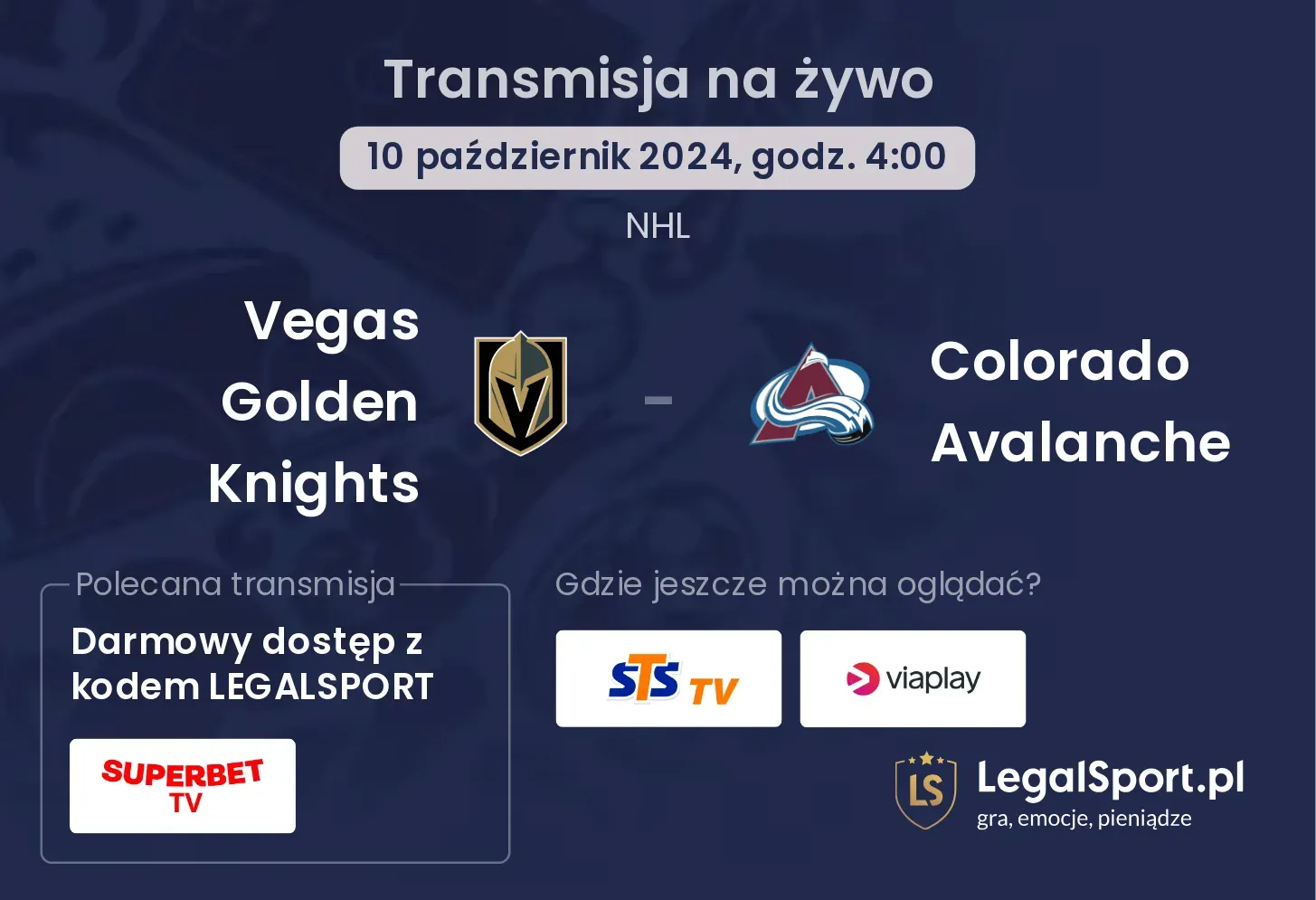 Vegas Golden Knights - Colorado Avalanche transmisja na żywo