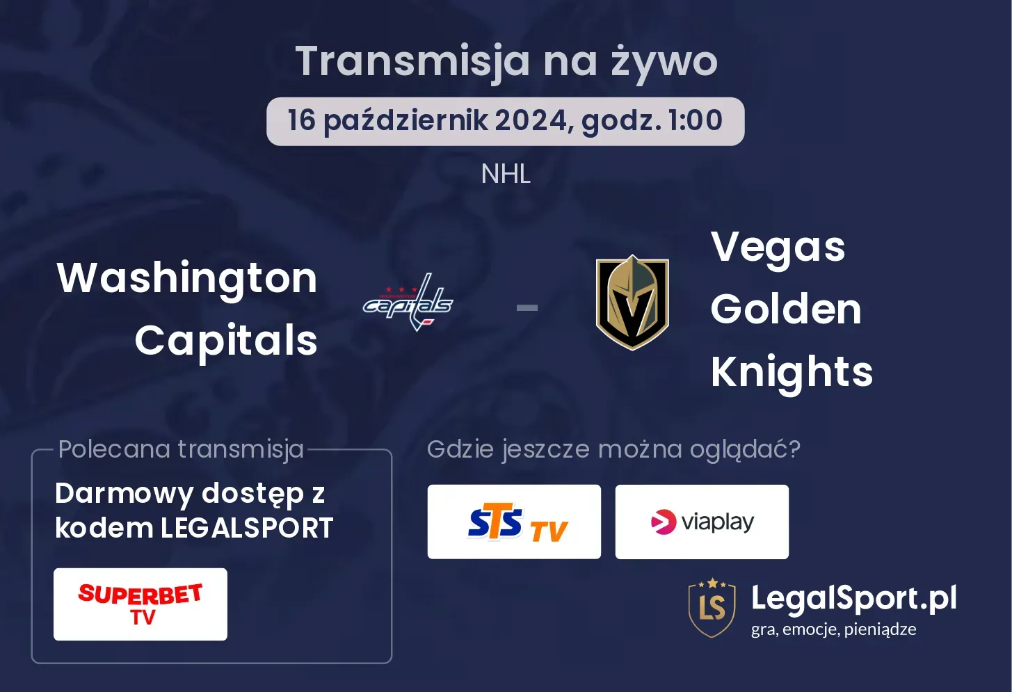 Washington Capitals - Vegas Golden Knights transmisja na żywo