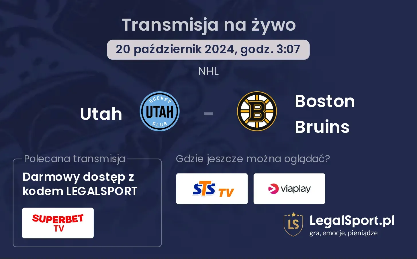 Utah - Boston Bruins transmisja na żywo