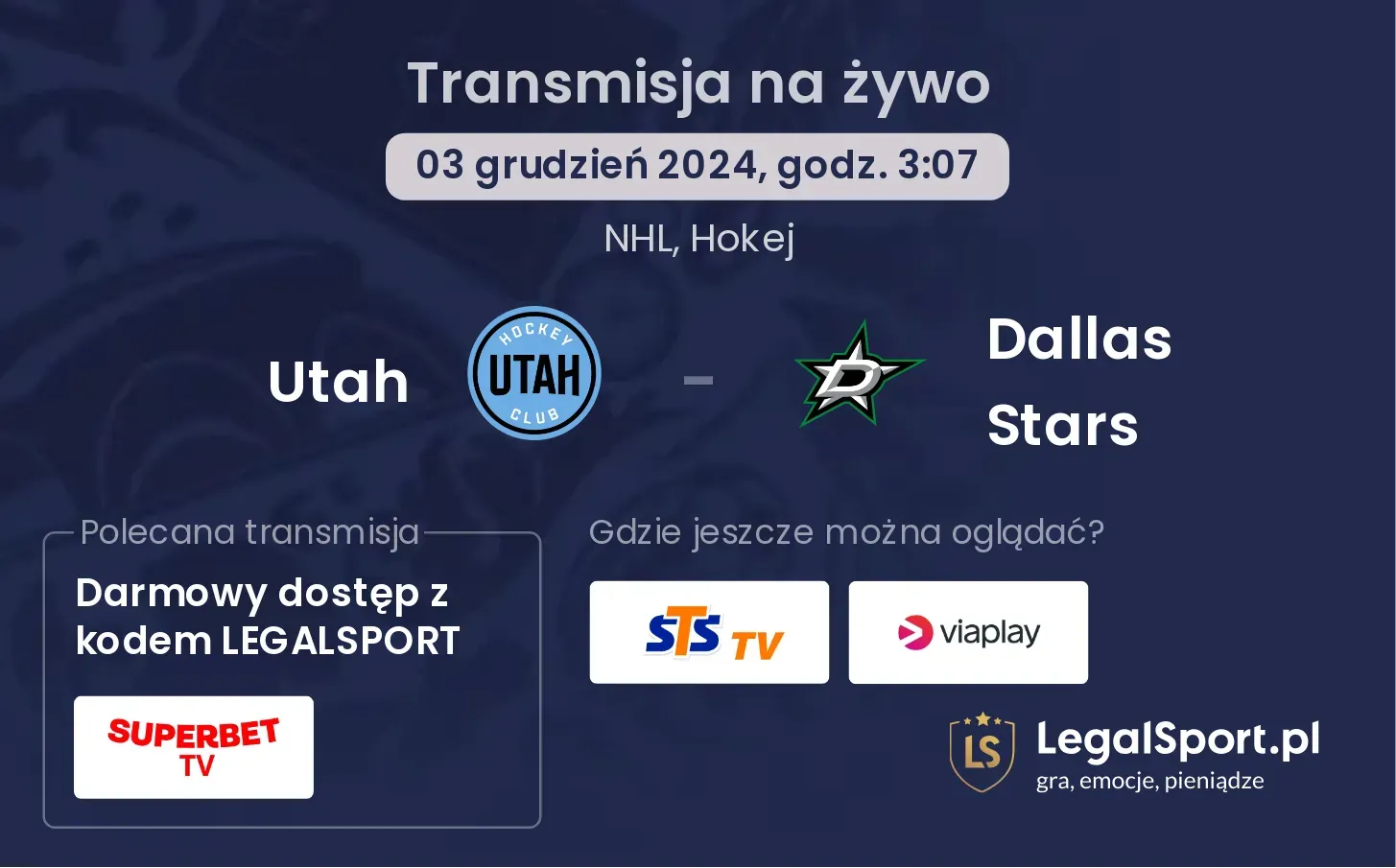 Utah - Dallas Stars transmisja na żywo