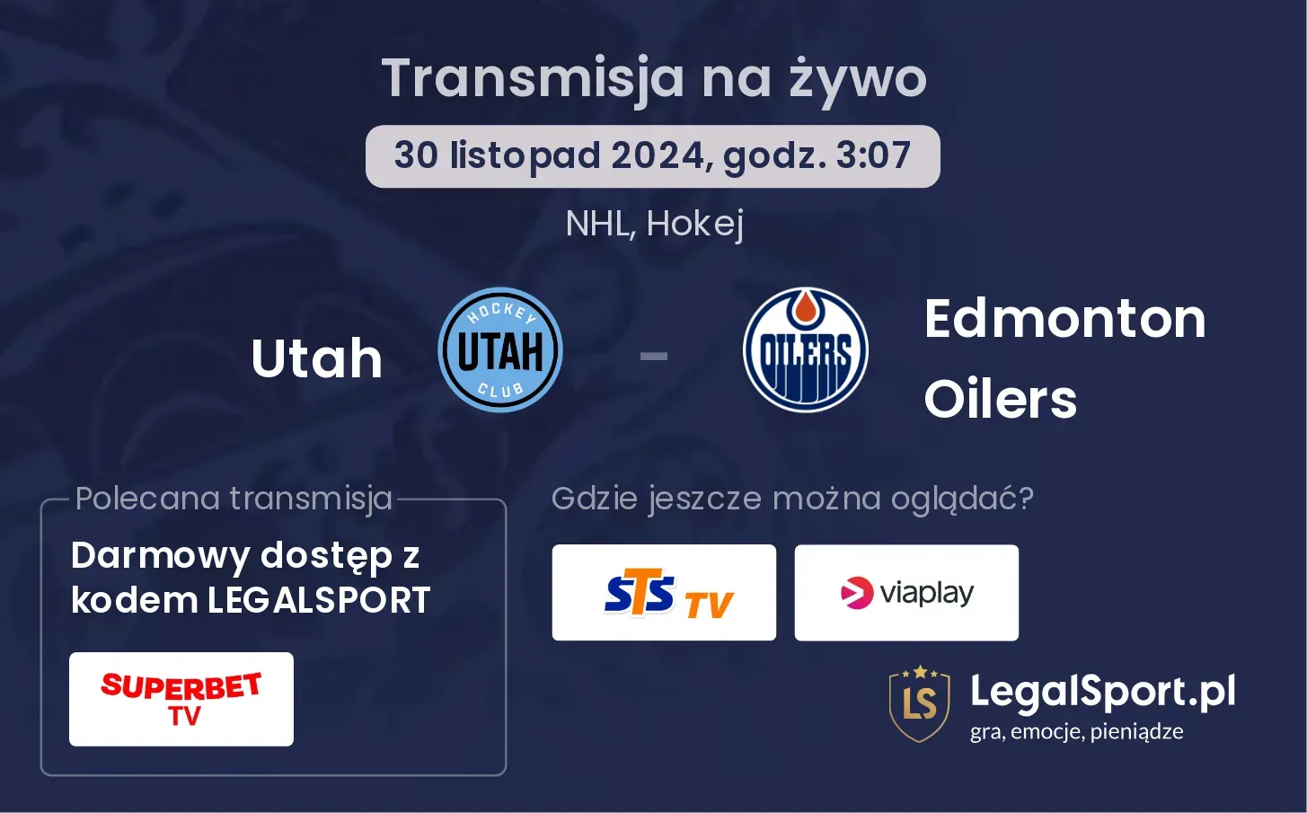 Utah - Edmonton Oilers transmisja na żywo