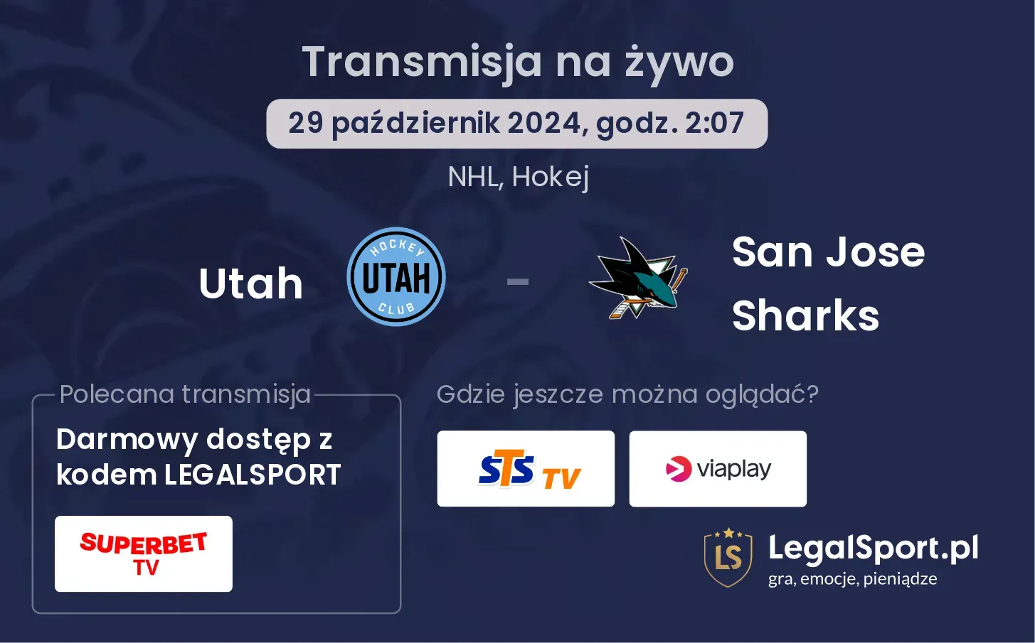 Utah - San Jose Sharks transmisja na żywo