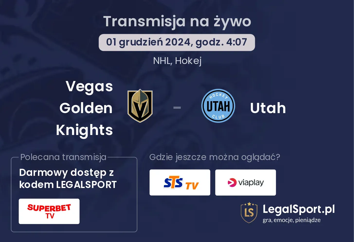 Utah - Vegas Golden Knights transmisja na żywo