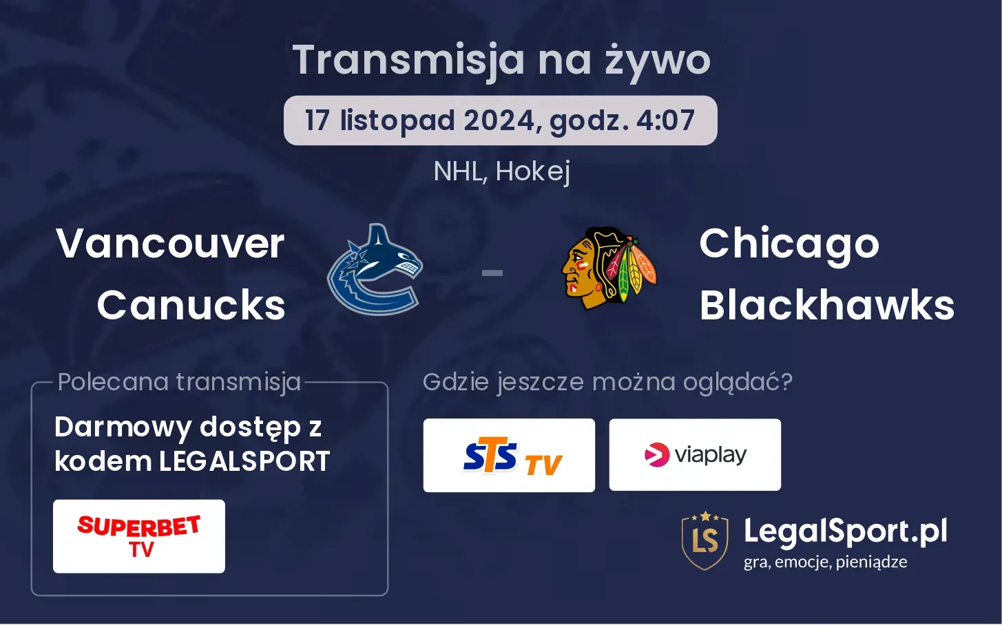 Vancouver Canucks - Chicago Blackhawks transmisja na żywo