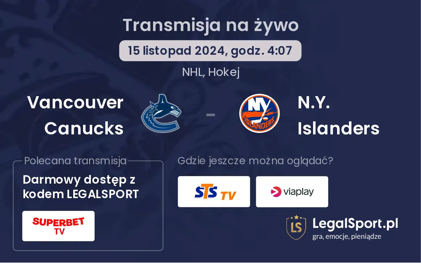 Vancouver Canucks - N.Y. Islanders transmisja na żywo