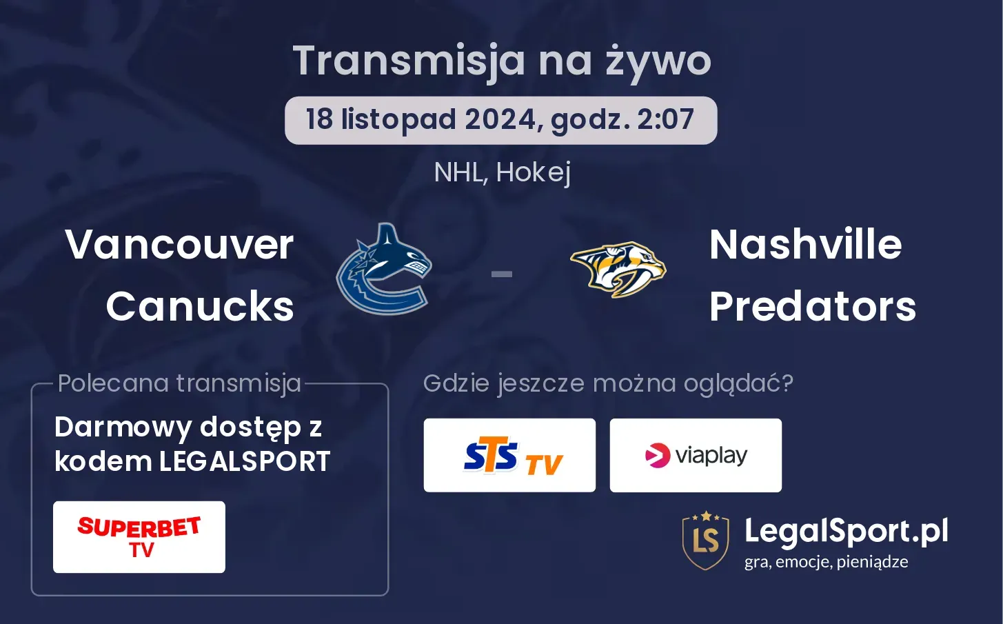 Vancouver Canucks - Nashville Predators transmisja na żywo