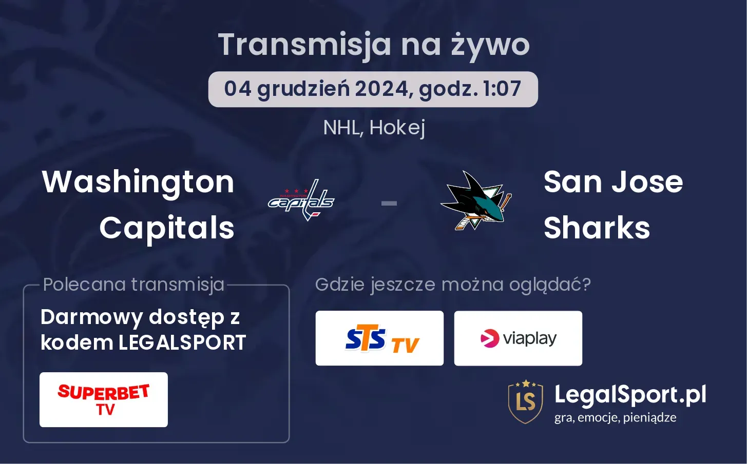 Washington Capitals - San Jose Sharks transmisja na żywo