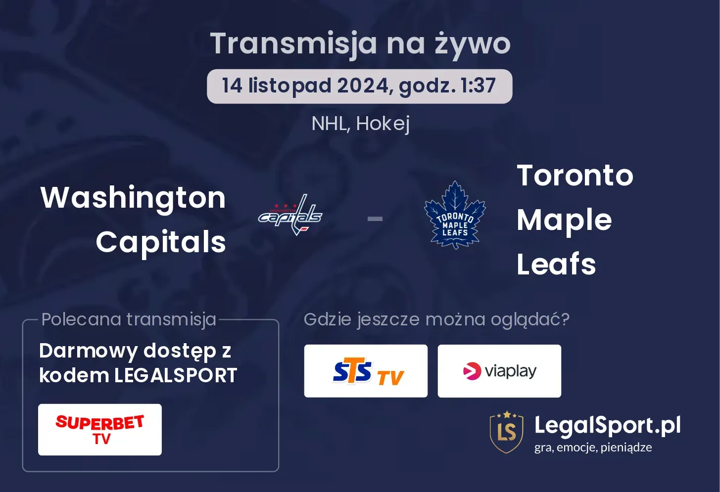 Washington Capitals - Toronto Maple Leafs transmisja na żywo