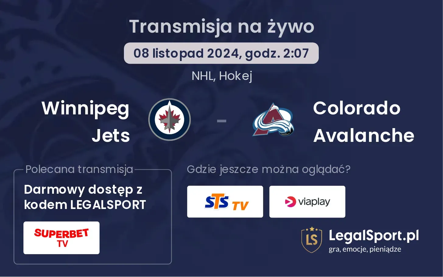 Winnipeg Jets - Colorado Avalanche transmisja na żywo