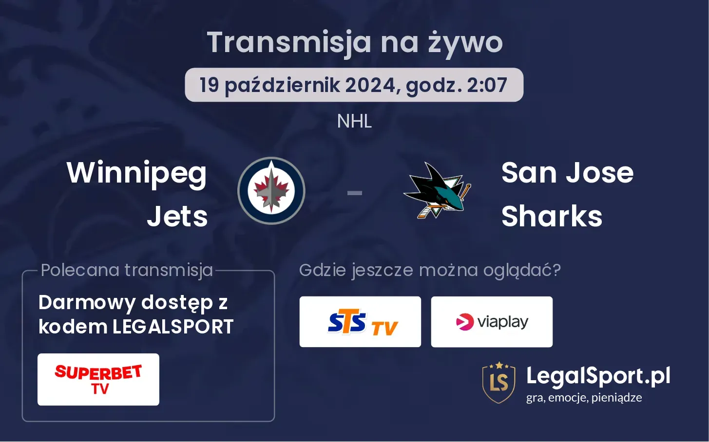 Winnipeg Jets - San Jose Sharks transmisja na żywo