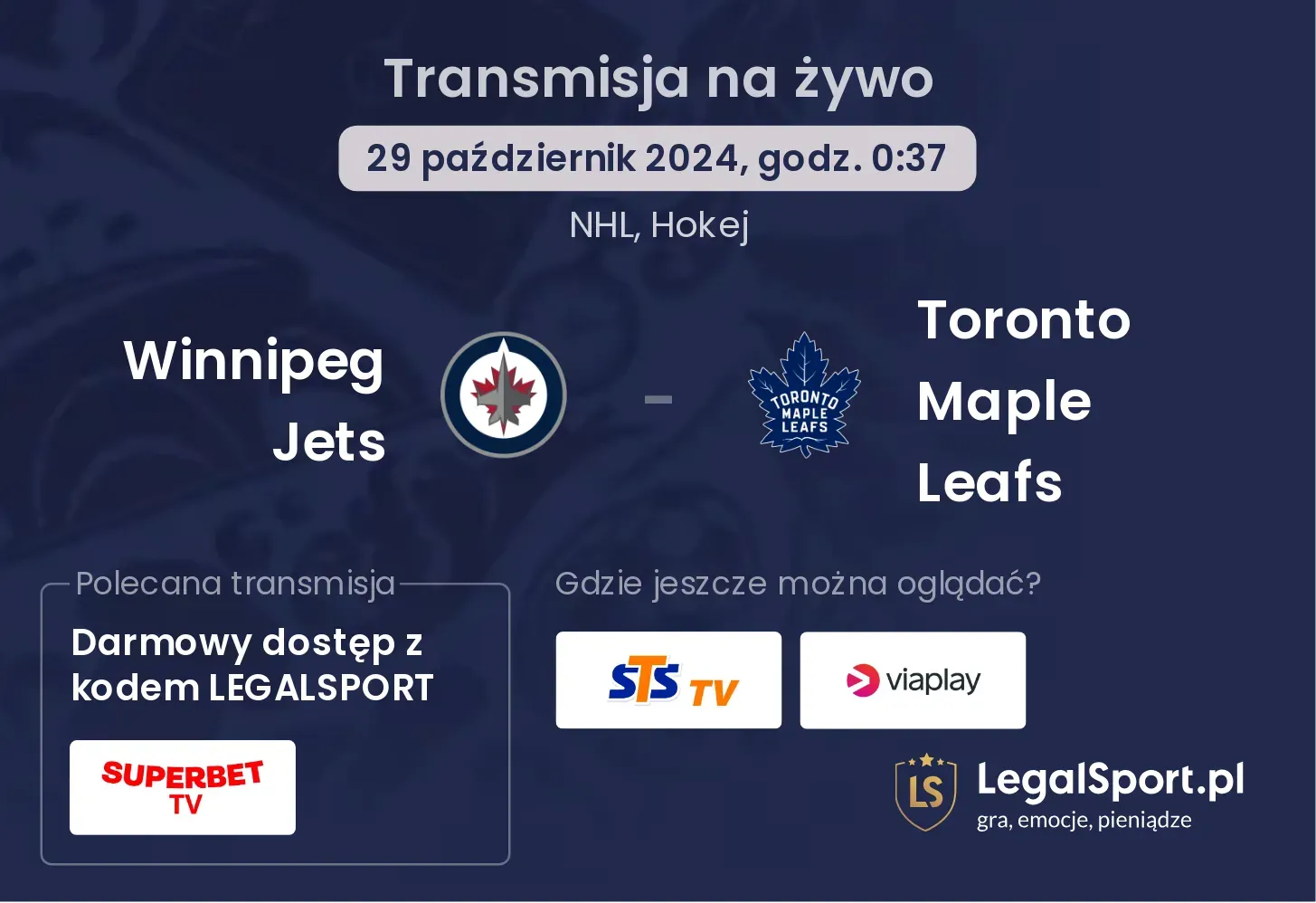 Winnipeg Jets - Toronto Maple Leafs transmisja na żywo