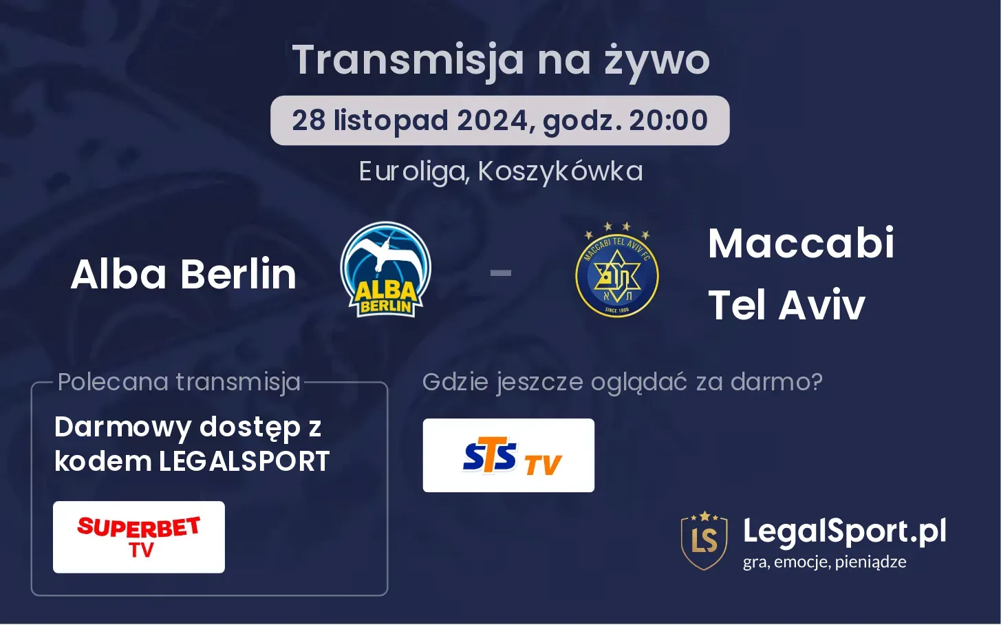 Alba Berlin - Maccabi Tel Aviv transmisja na żywo