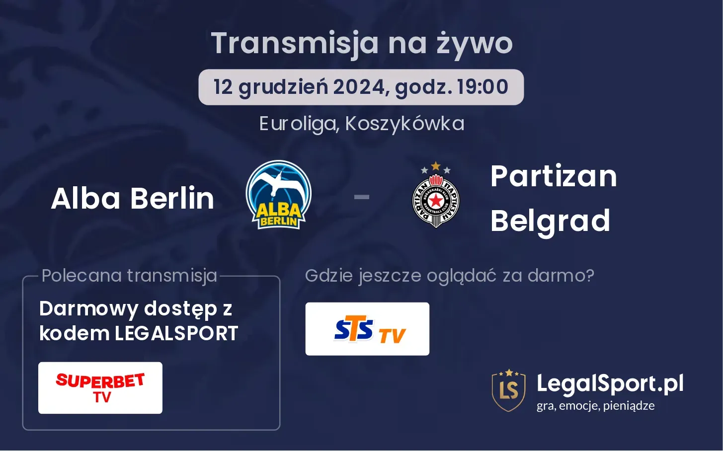 Alba Berlin - Partizan Belgrad transmisja na żywo