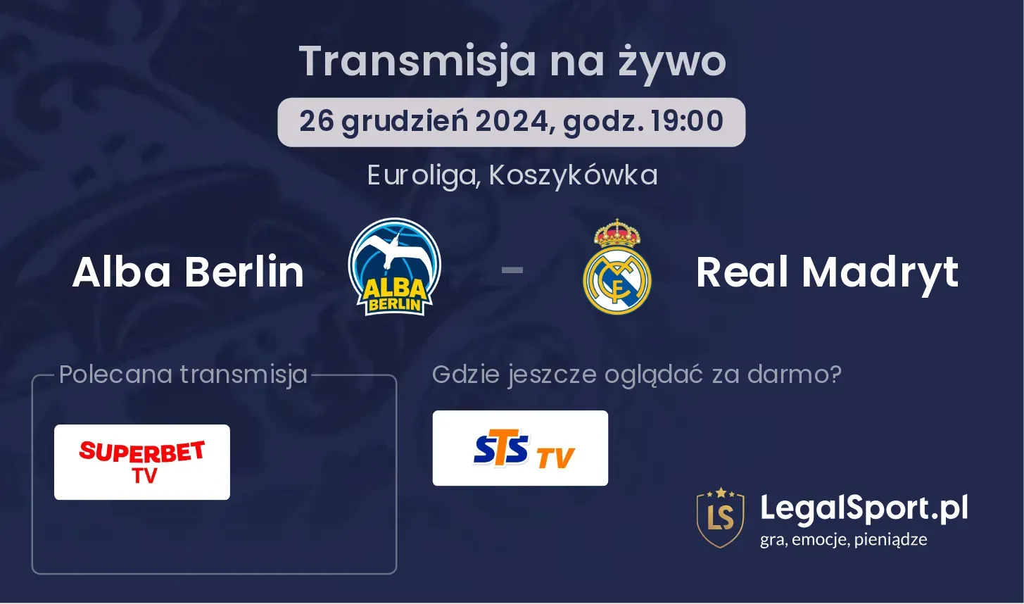 Alba Berlin - Real Madryt transmisja na żywo