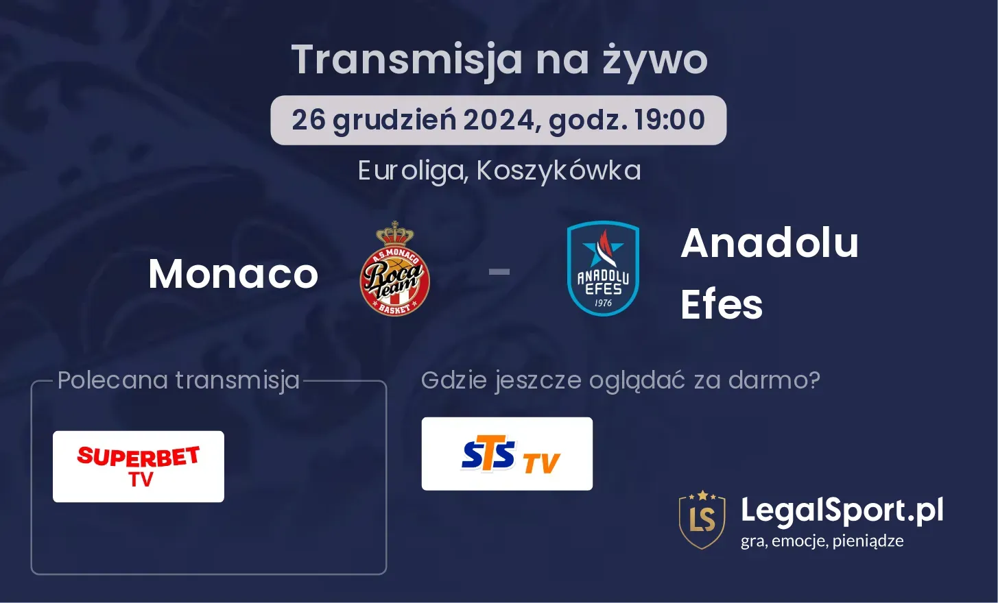 Anadolu Efes - Monaco transmisja na żywo