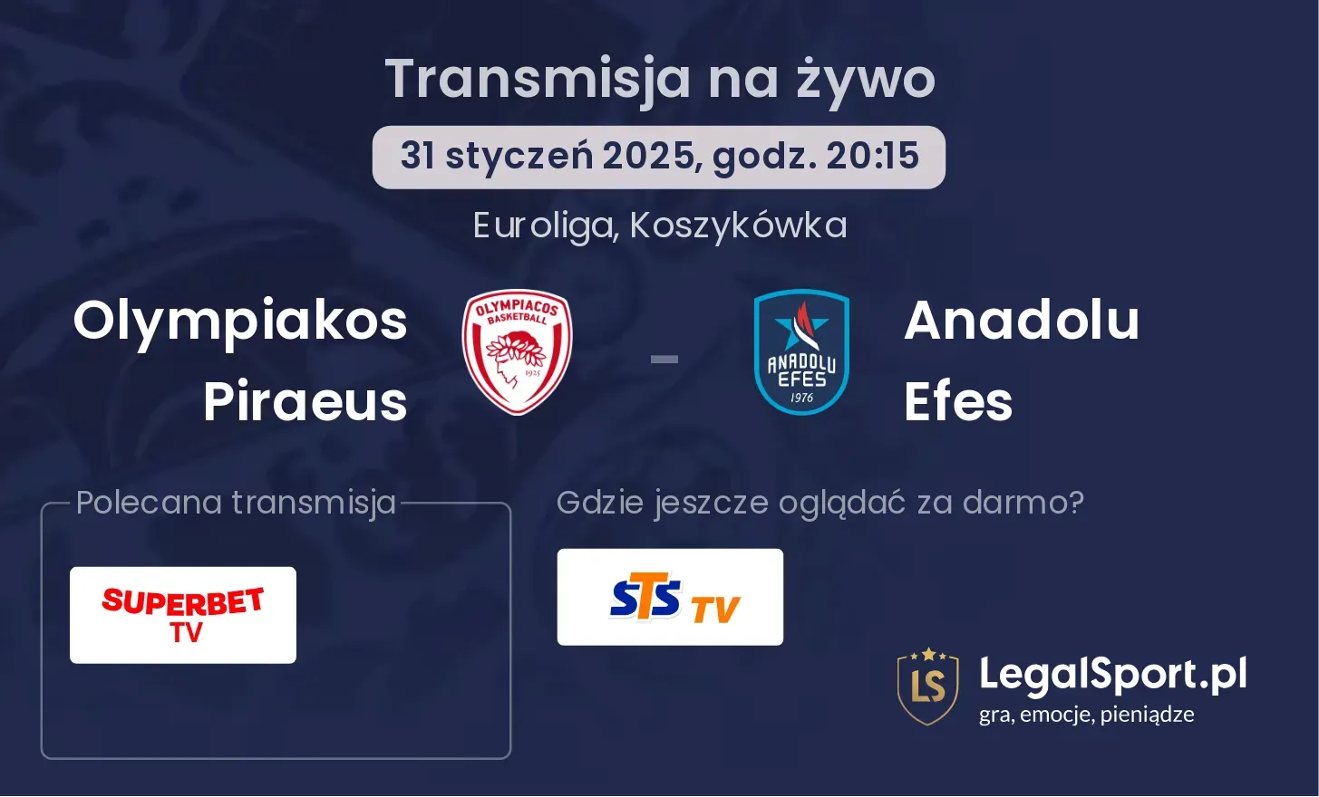 Anadolu Efes - Olympiakos Piraeus transmisja na żywo