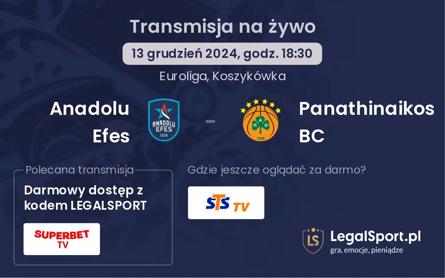 Anadolu Efes - Panathinaikos BC transmisja na żywo