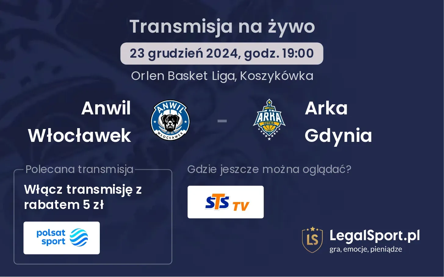 Anwil Włocławek - Arka Gdynia transmisja na żywo