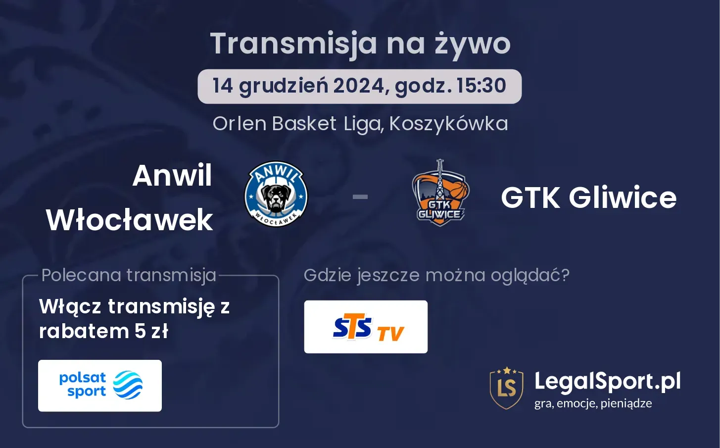 Anwil Włocławek - GTK Gliwice transmisja na żywo