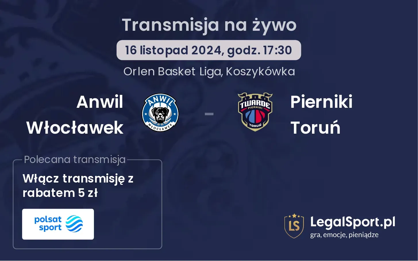 Anwil Włocławek - Pierniki Toruń transmisja na żywo