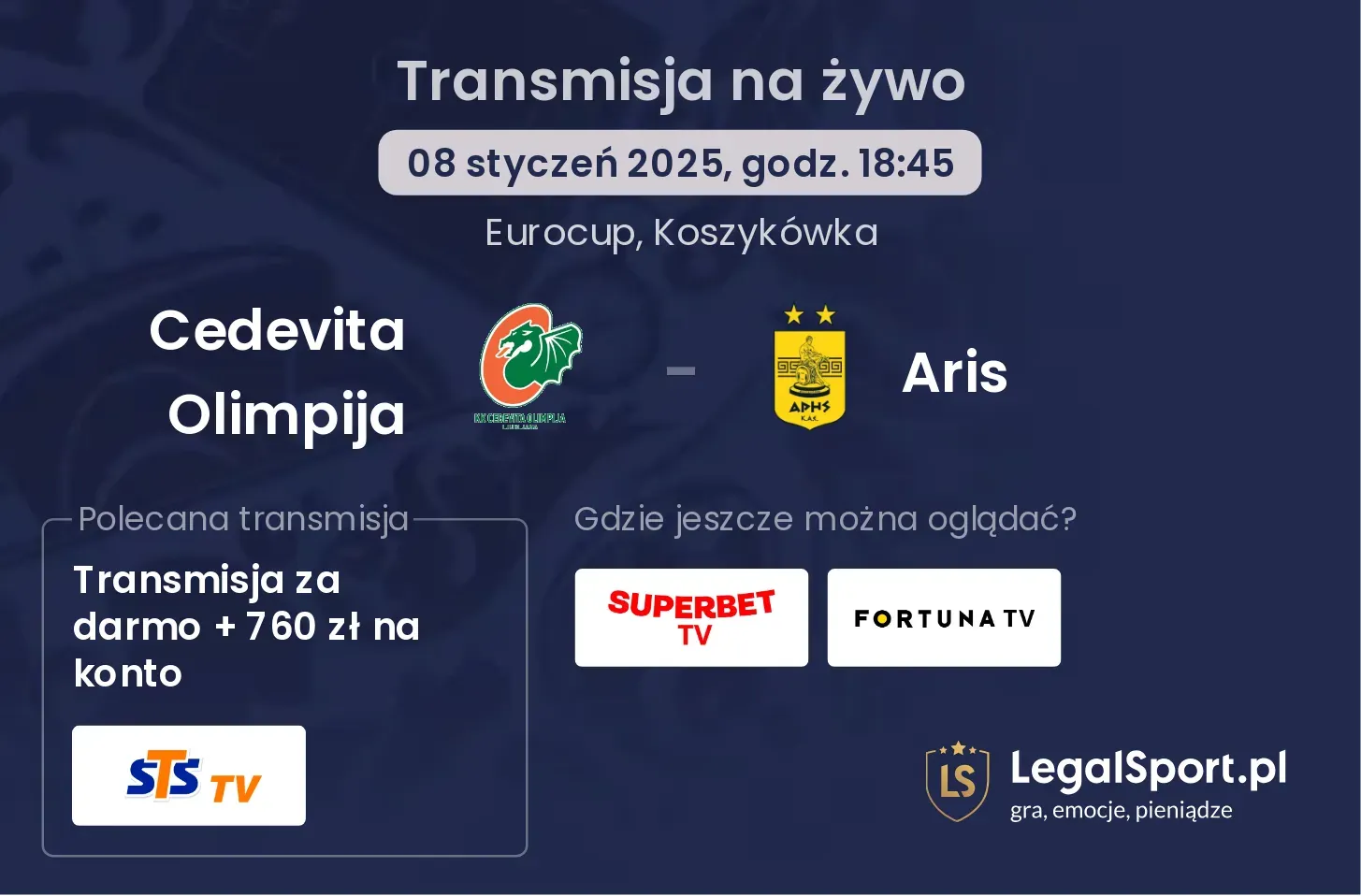 Aris - Cedevita Olimpija transmisja na żywo