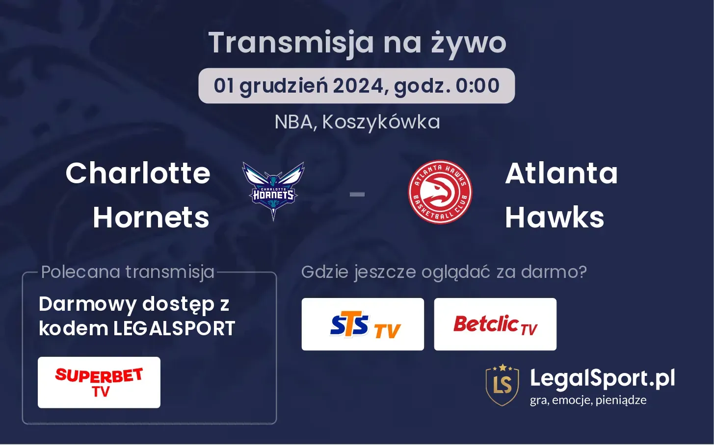 Charlotte Hornets - Atlanta Hawks gdzie oglądać?