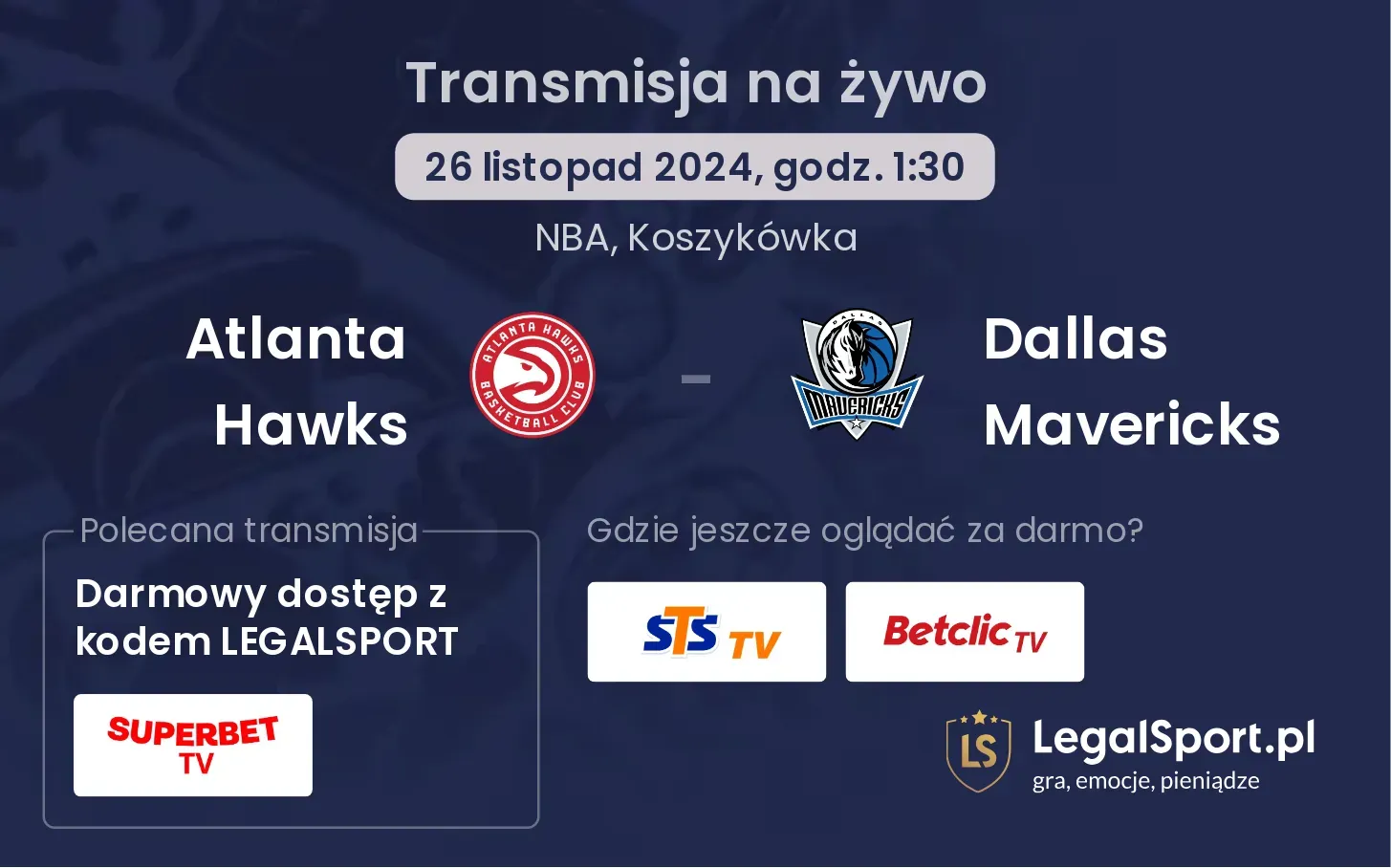 Atlanta Hawks - Dallas Mavericks transmisja na żywo