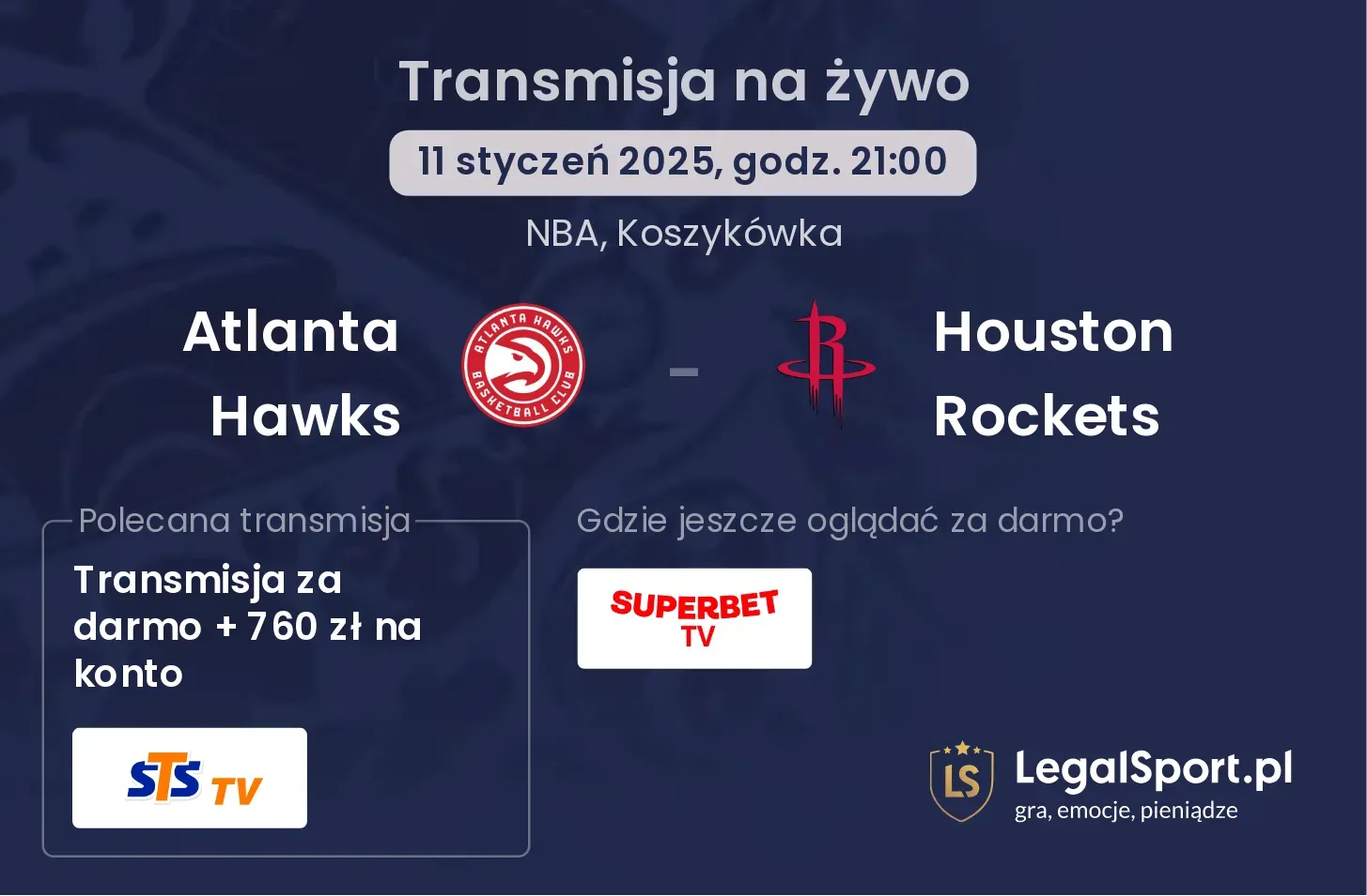 Atlanta Hawks - Houston Rockets transmisja na żywo