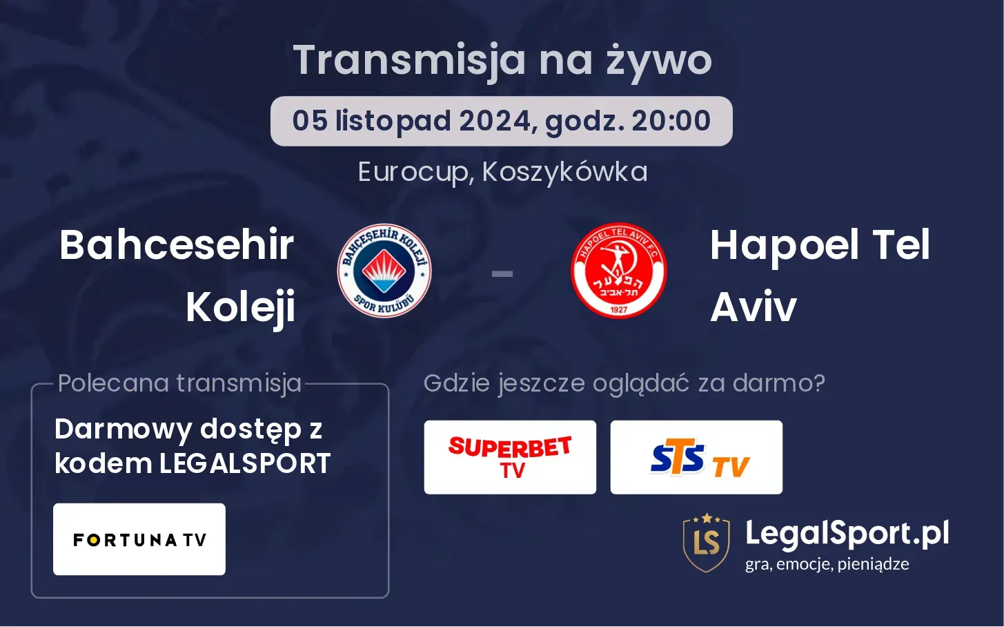 Bahcesehir Koleji - Hapoel Tel Aviv transmisja na żywo