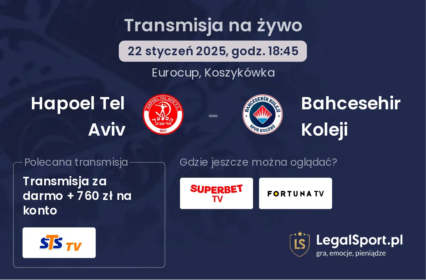 Hapoel Tel Aviv - Bahcesehir Koleji gdzie oglądać?