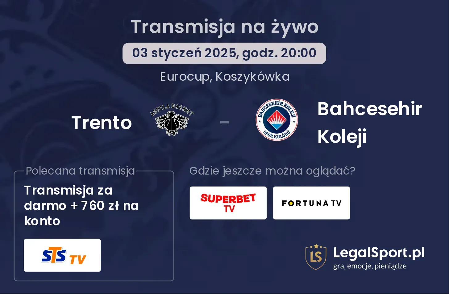 Trento - Bahcesehir Koleji gdzie oglądać transmisję?