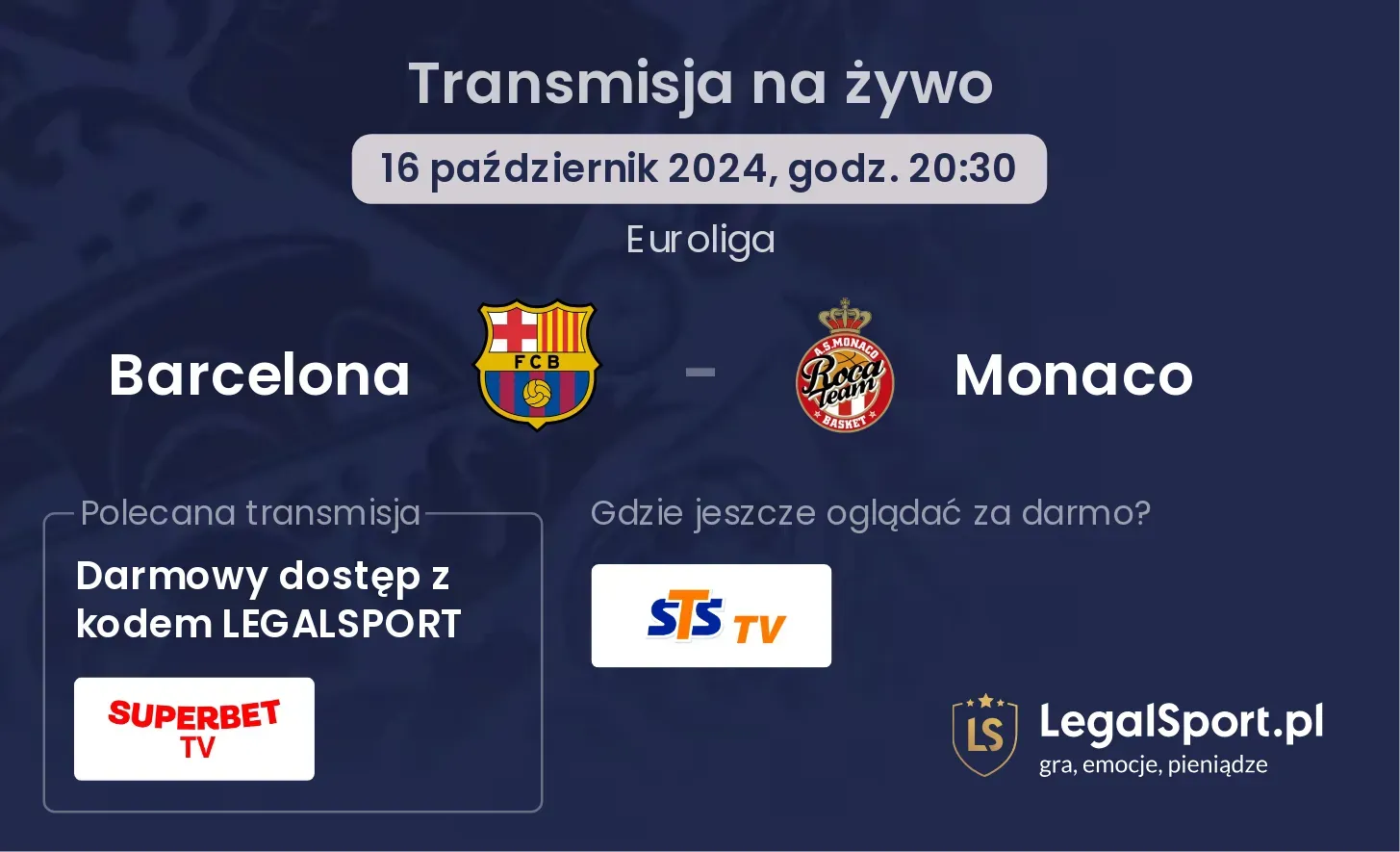 Barcelona - Monaco transmisja na żywo