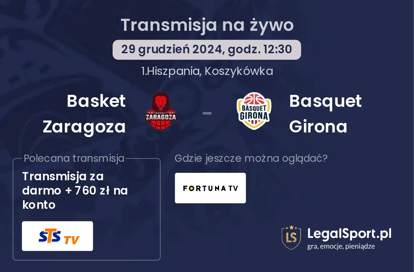 Basket Zaragoza - Basquet Girona transmisja na żywo