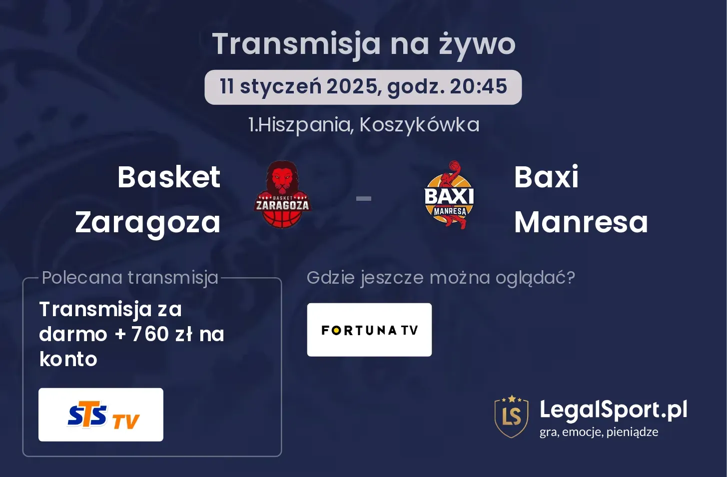 Basket Zaragoza - Baxi Manresa transmisja na żywo