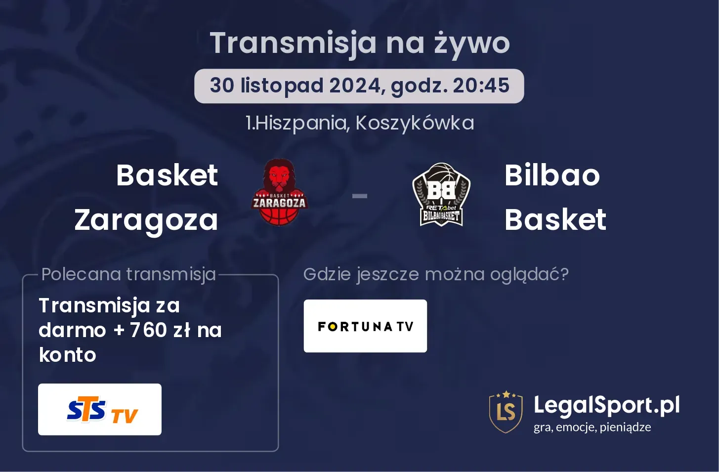 Basket Zaragoza - Bilbao Basket transmisja na żywo