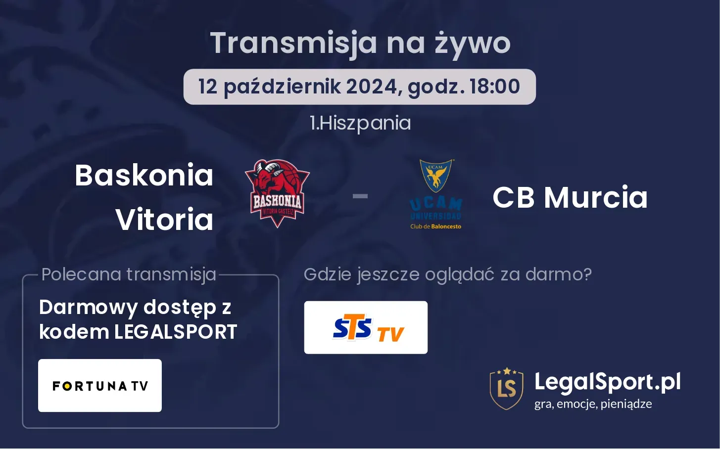 Baskonia Vitoria - CB Murcia gdzie oglądać? 12.10, godz. 18:00