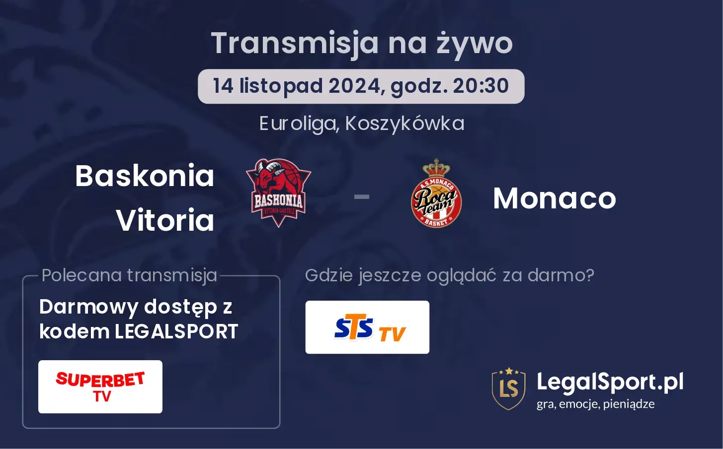 Baskonia Vitoria - Monaco transmisja na żywo