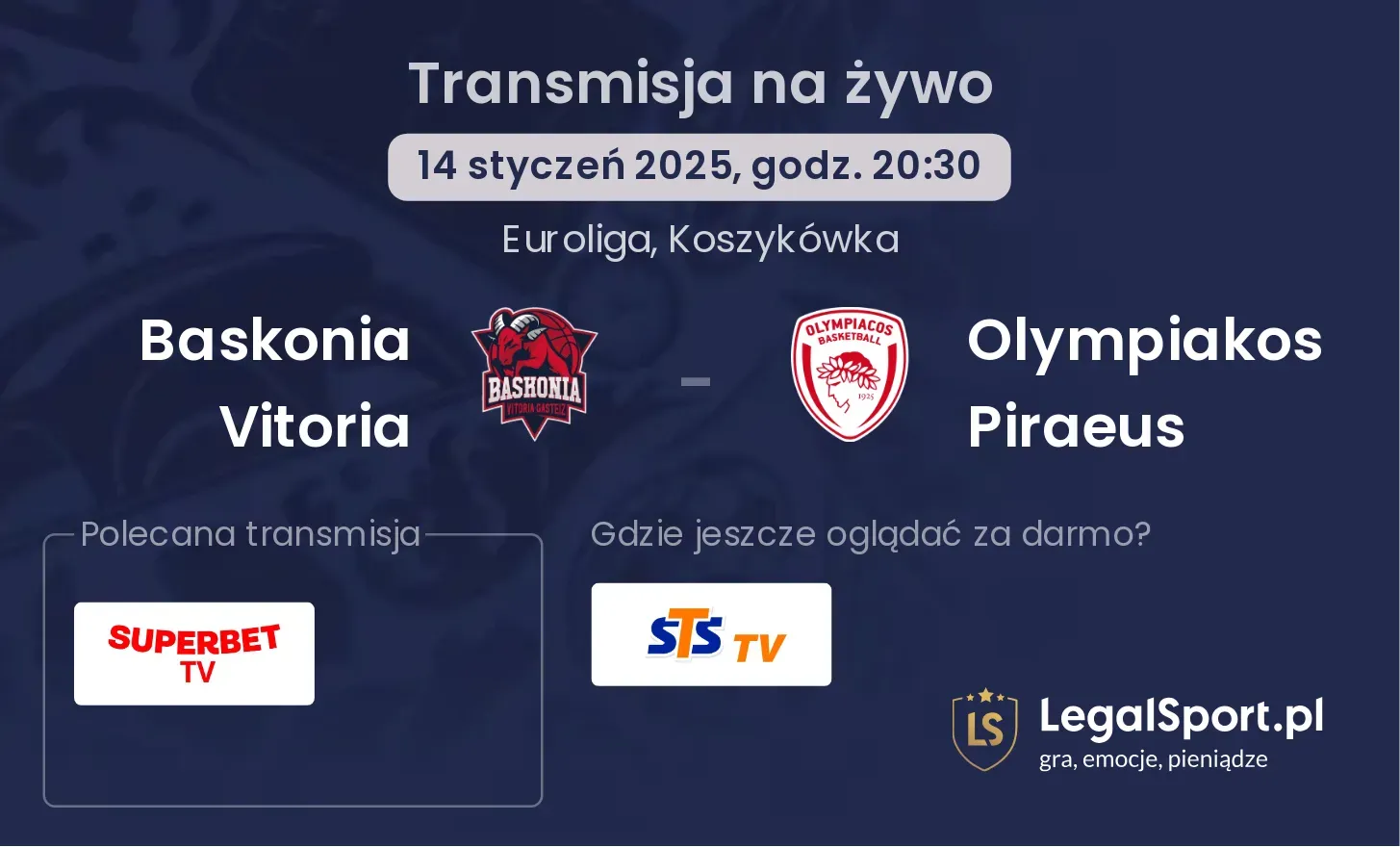 Baskonia Vitoria - Olympiakos Piraeus transmisja na żywo