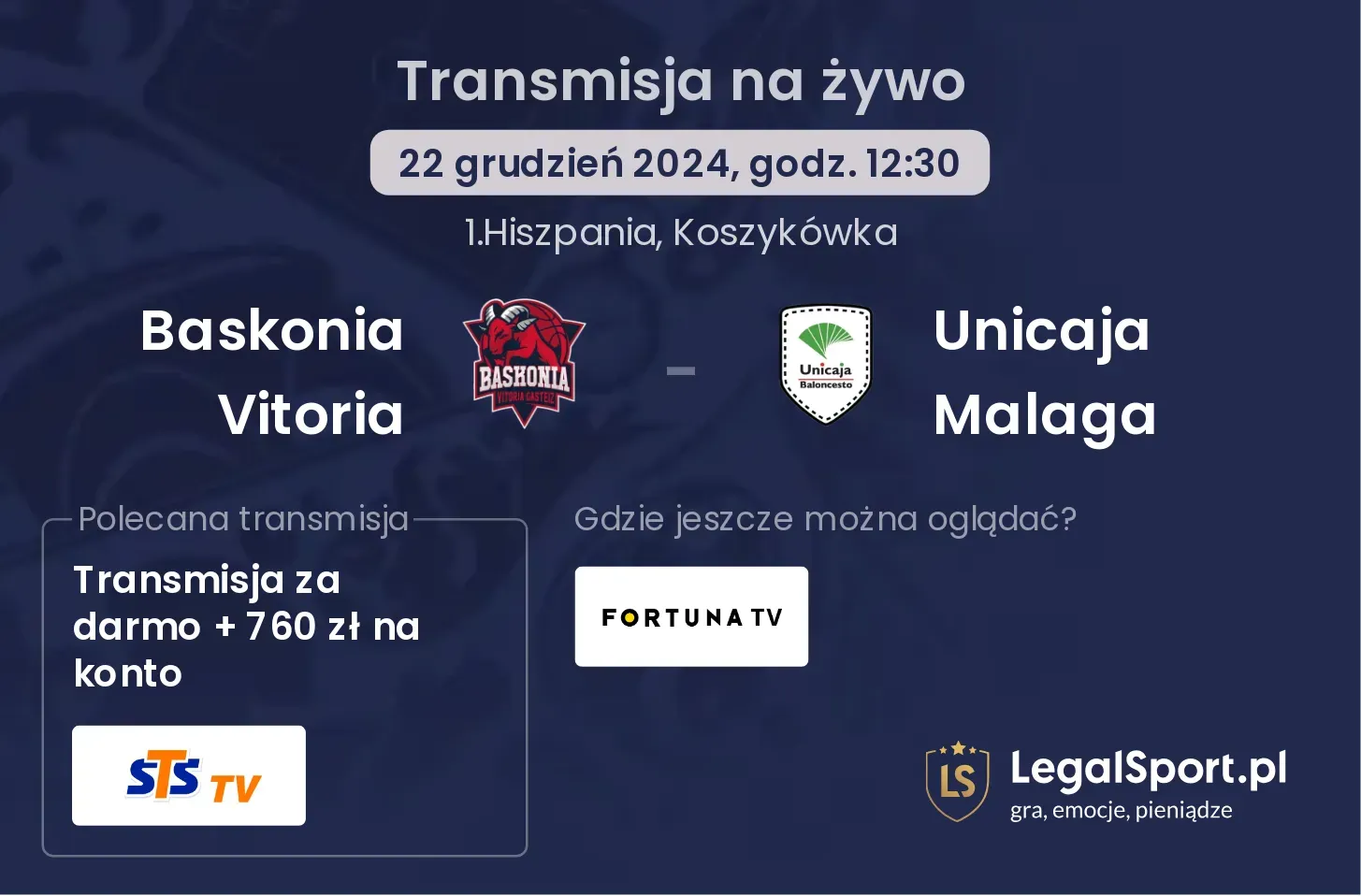 Baskonia Vitoria - Unicaja Malaga transmisja na żywo