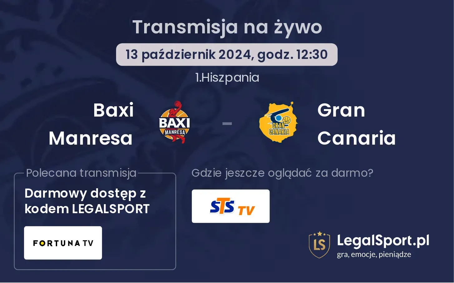 Baxi Manresa - Gran Canaria gdzie oglądać? 13.10, godz. 12:30