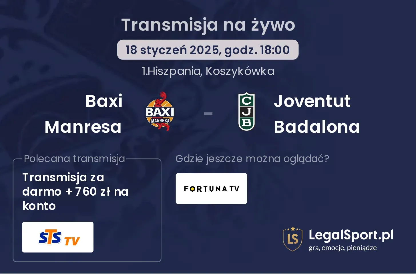 Baxi Manresa - Joventut Badalona transmisja na żywo